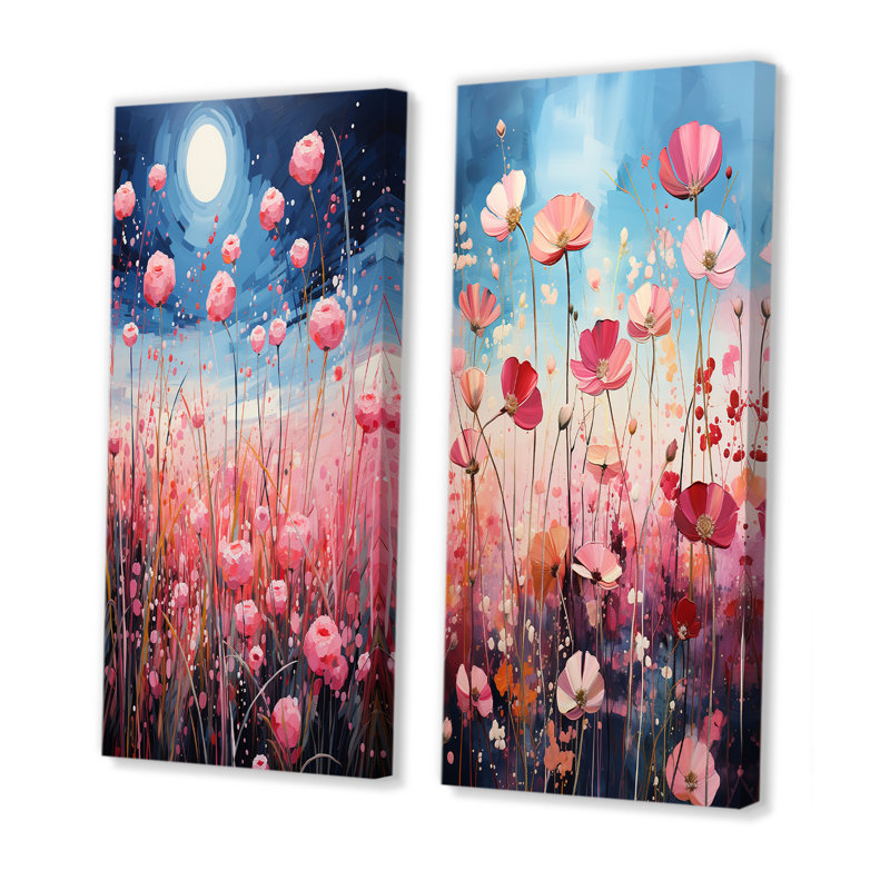 «Neon Pink Herbs By The Moon», ensemble de 2 impressions sur toile Herbs, H 28 po x l 25 po, Toile tendue