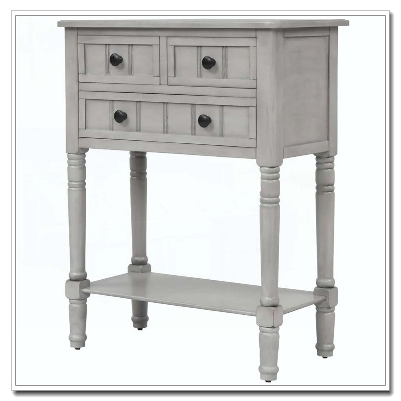 Console étroite, canapé mince avec trois tiroirs de rangement et tablette inférieure pour le salon, assemblage facile