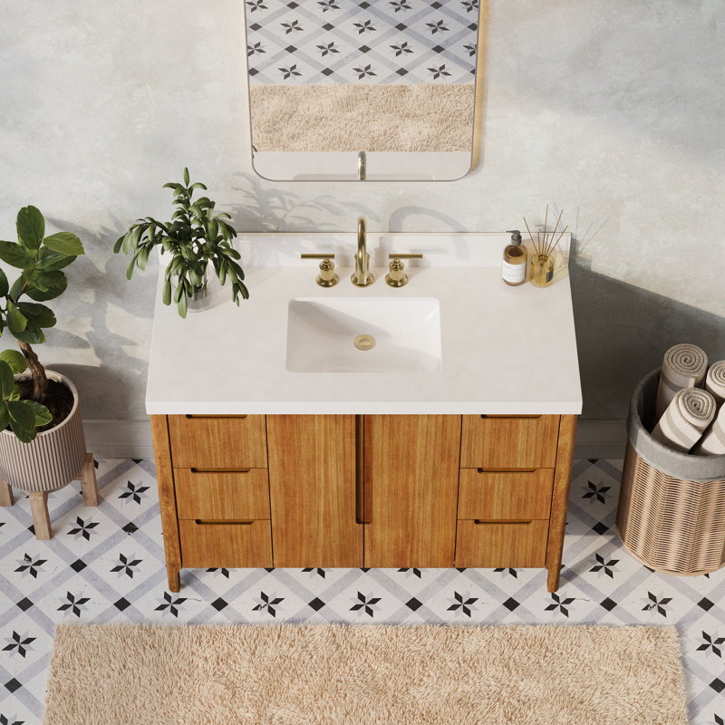Trayshawn 48 In. Single Sink Whitebrook Engineered Marble Countertop Bath Vanity, Mango Wood