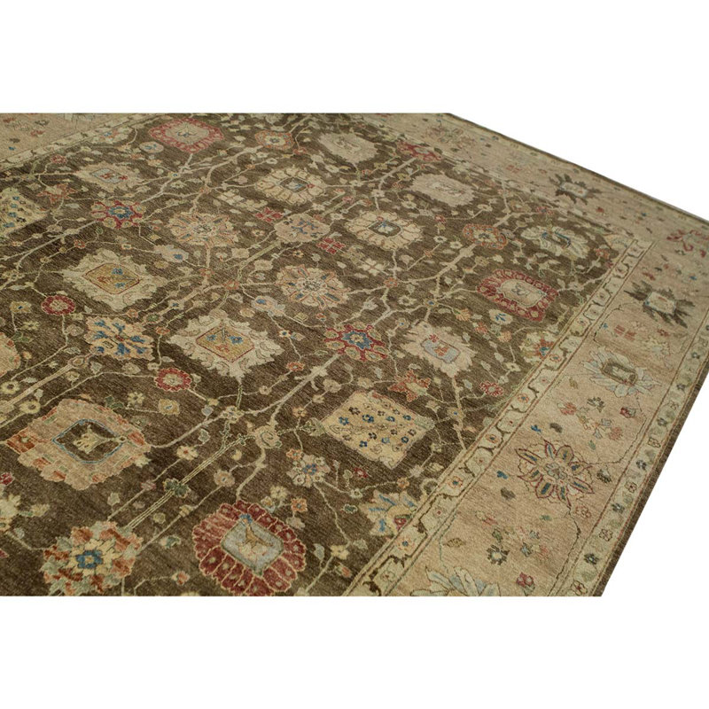 Tapis oriental en laine tissé à la main en brun / beige / rouge
