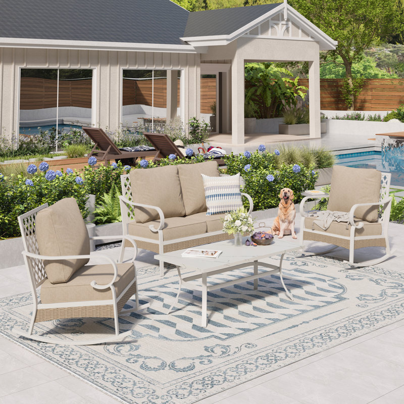 Tapasi 4-Person Patio Furniture Set with Rocking Lounge Chairs, Beige