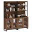 2 bibliothèques modernes de 72 po de hauteur avec portes en verre et tablettes réglables, bibliothèque avec armoire de rangement et tablettes ouvertes, bibliothèques en bois pour le bureau personnel, le salon, brun-86491301-86491300