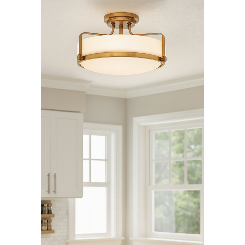 Harper Three Light 18" Retro Bowl Semi-Flush Mount Ceiling Light, Heritage Brass, Incandescent
