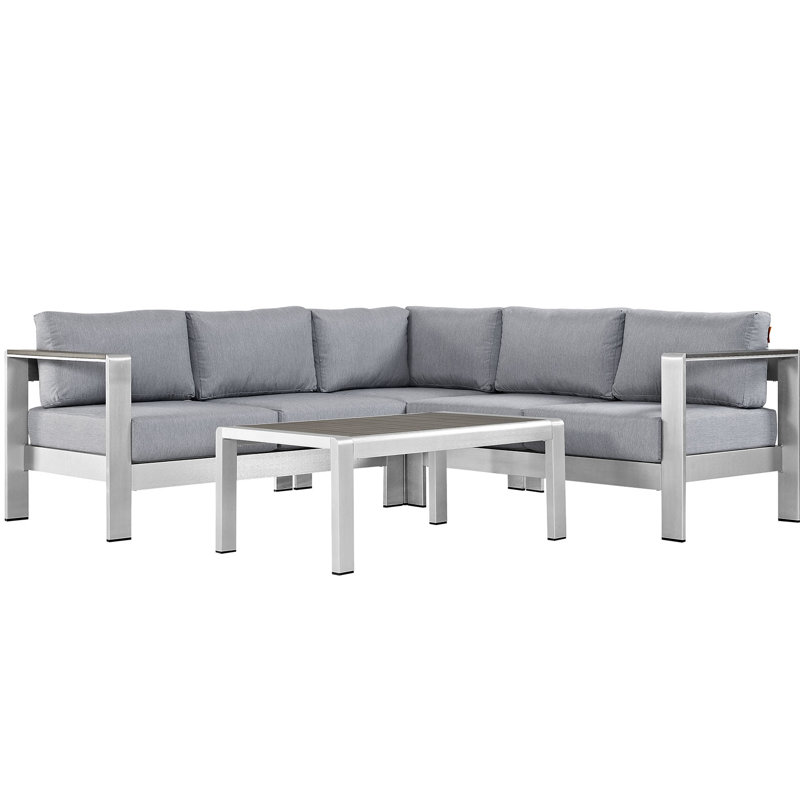 Shore 4 Piece Outdoor Patio Aluminum Sectional Sofa Set, Gray