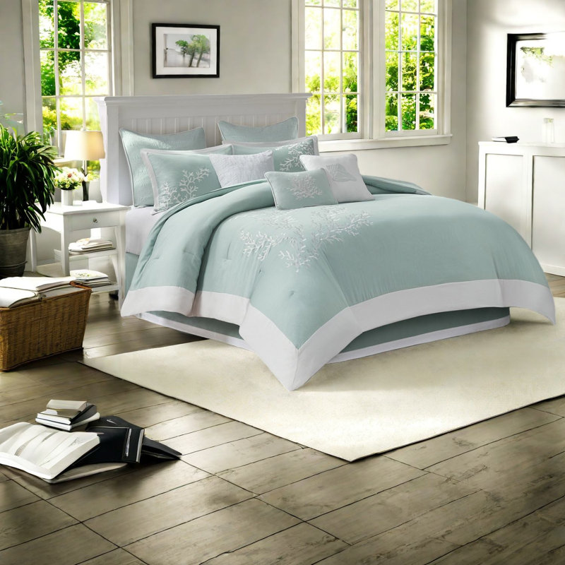 Luxurious Oversized Aqua Cotton Bedding Set, Coastal Comfort For Home