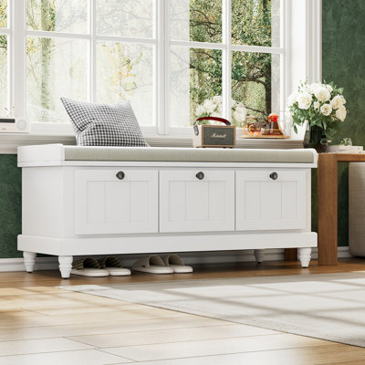 Lift-Top Storage Bench With Cushion and 3 Drawers