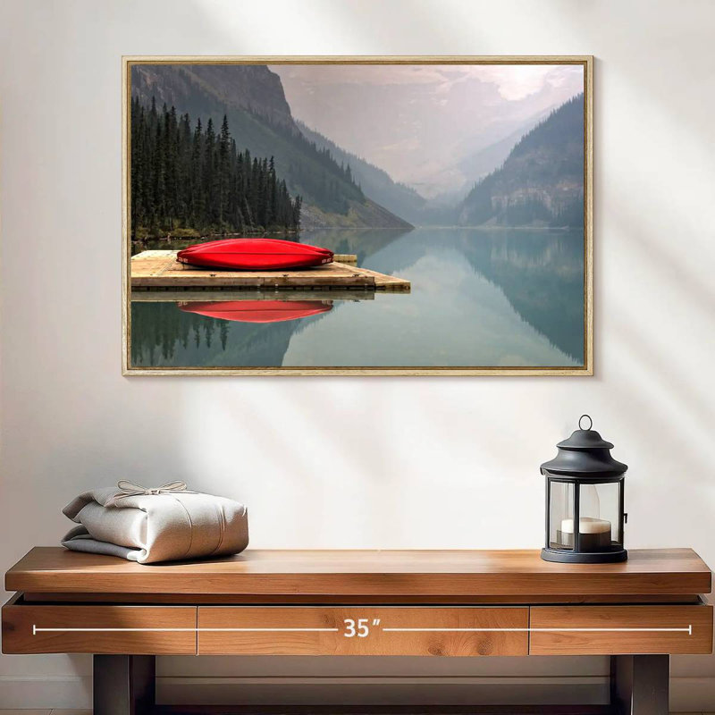 Mountain Lake Kayak, Cadre flottant en bois naturel, 40 po x 27 po