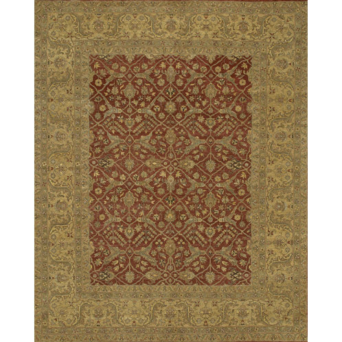 Angora Wool Oriental Area Rug in Brown/Rush/Light Green