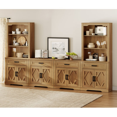 Glenford 4-In-1 73.3"H Tall Kitchen Pantry Storage Cabinet,Large Farmhouse Style Sideboard Buffet Cabinet Set Of 4 With Drawers And Shelves For Kitchen