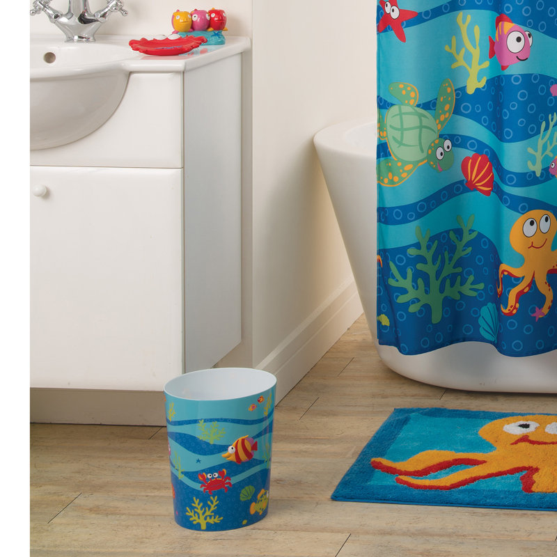 Blue Plastic Sea Life Kids Wastebasket