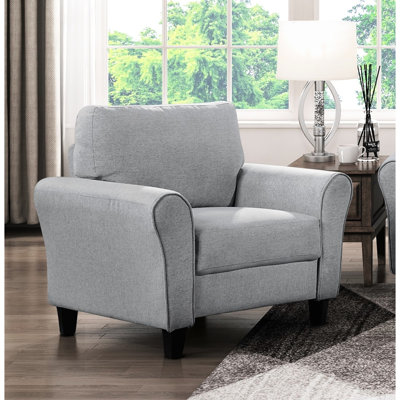 Chaise rembourrée en tissu texturé gris foncé pour salon traditionnel avec coussins attachés