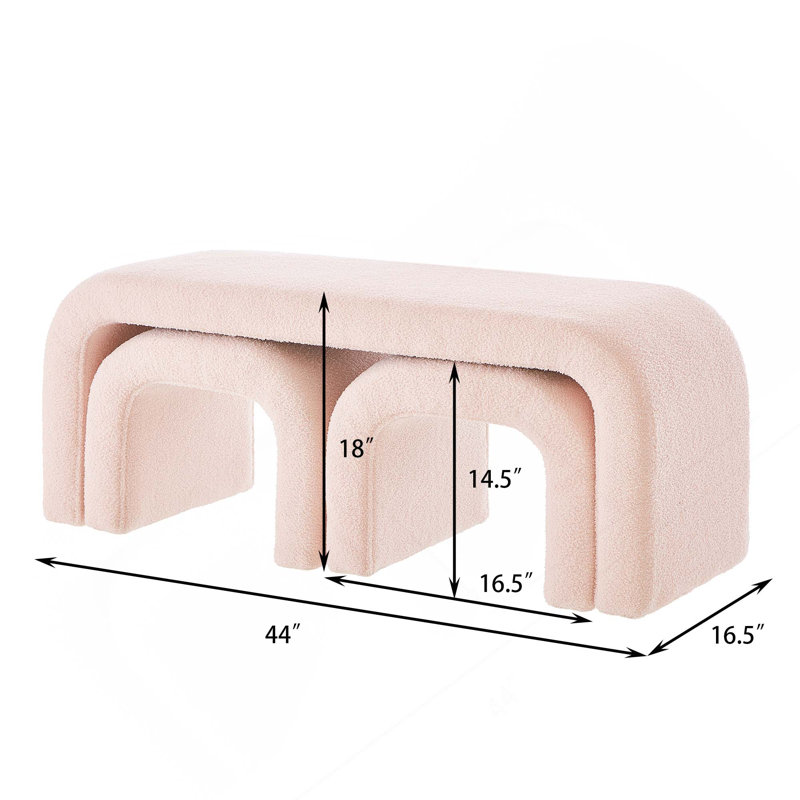 Ensemble de 3 bancs de repose-pieds en U Modern Teddy pour vestibule, chambre à coucher et salon, Rose