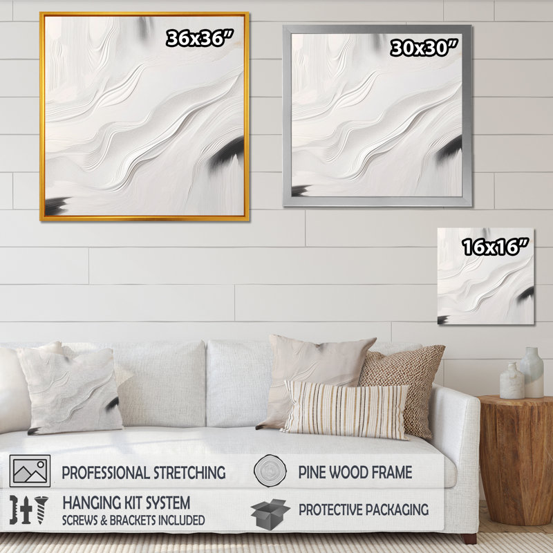 «White and Grey Ripples Of Stone V», impression sur toile encadrée en marbre abstrait, H 30 po x l 30 po x P 1 po