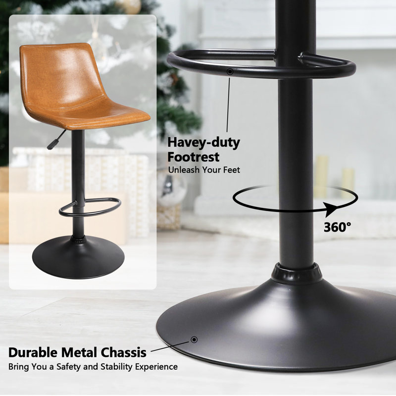 Halima Swivel Upholstered Adjustable Height Counter Stool with Metal Frame, Brown