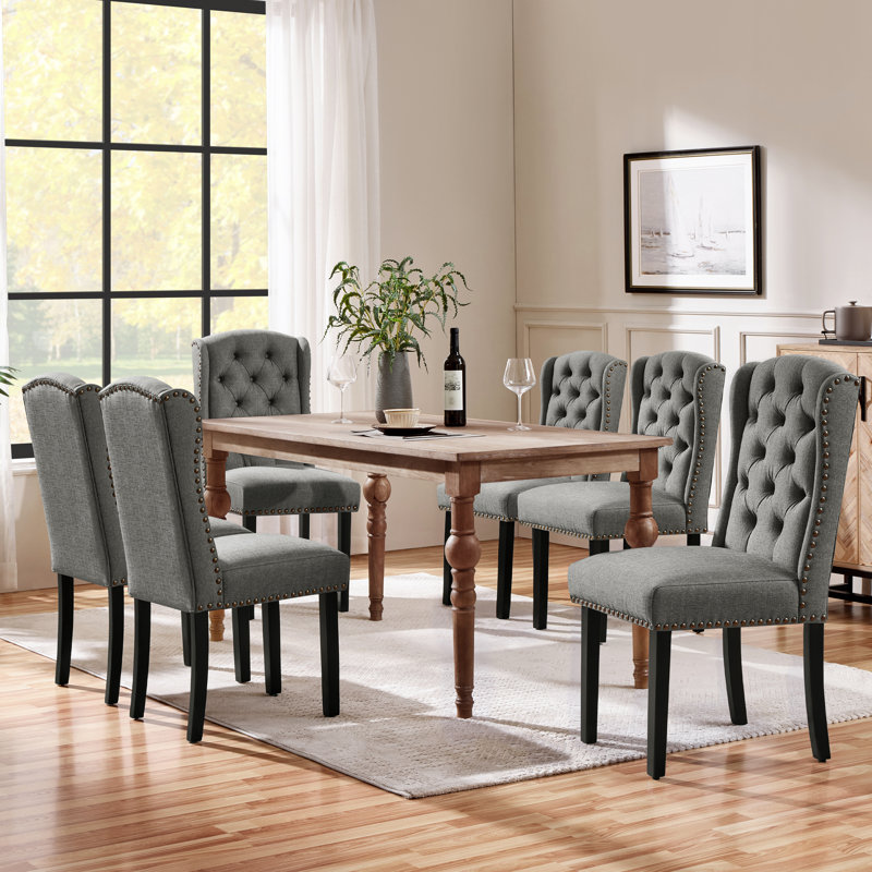 104cm H Tufted Polyester Blend Upholstered Side Chair, Light Grey