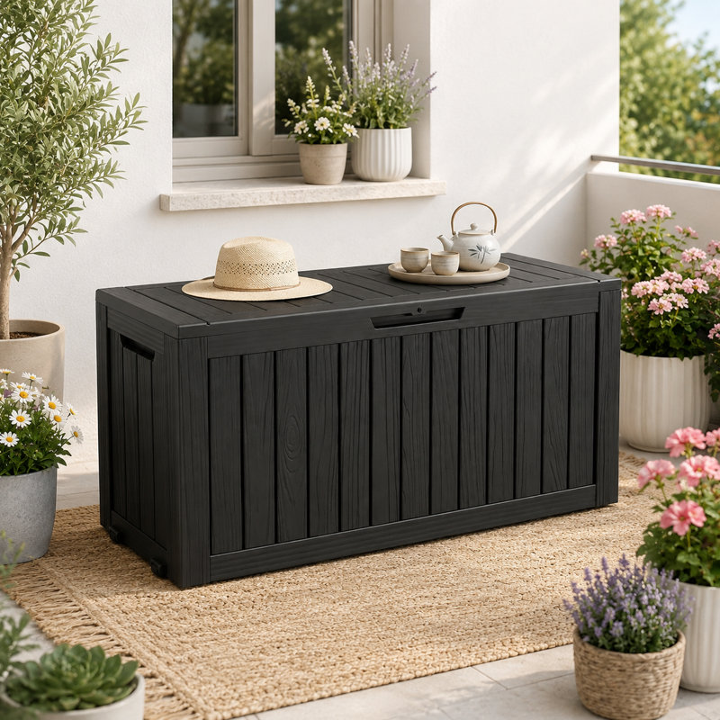 Boîte de rangement 85 gallons avec siège, boîte de rangement en résine imperméable et verrouillable
