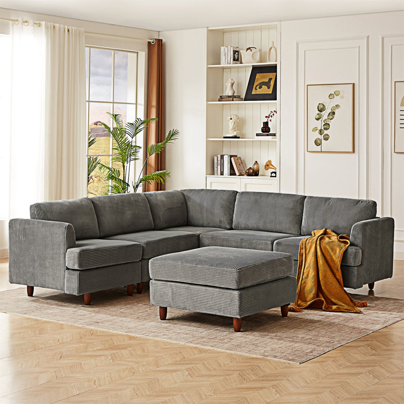 Modular Upholstered Sectional Sofa, Gray Corduroy