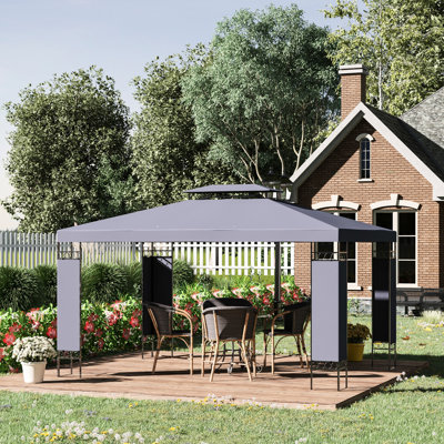 Double Roof Gazebo, 10' X 13', Gray - Steel Frame For A Stable Outdoor In Garden, Lawn, Backyard, Patio Frame, Airflow Optimization, Sun Blocking, Efficient Drainage Patio, Backyard