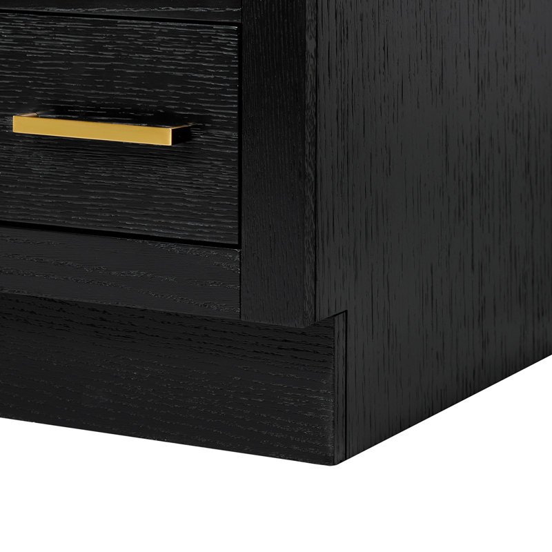 Thornaby 42'' Solid Wood Single Bathroom Vanity with 1.5'' Carrara Quartz Top, Rectangular, Black Oak / Satin Brass