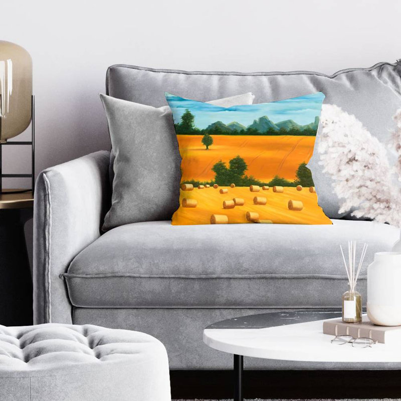 Hay bale fields - 16"x16" Throw pillow cover - Poly twill - Print on demand