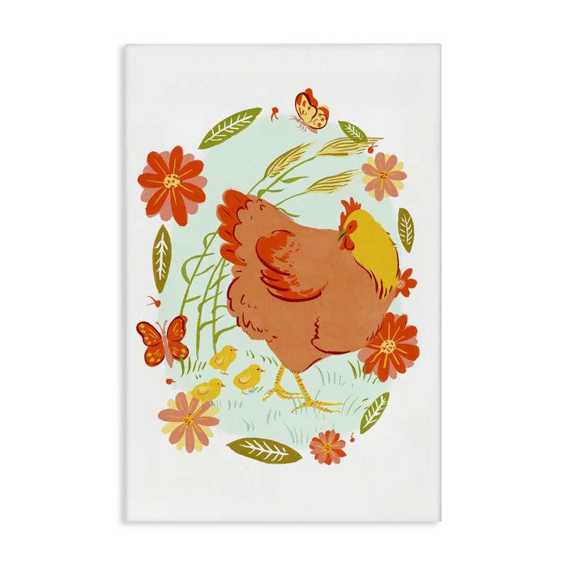 Hen & Chicks, toile circulaire à motif floral par Hannah Moren, H 36 po x l 24 po