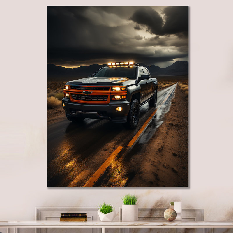 Camionnette Ledian par la tempête - impression, H 44 po x l 34 po x P 1,5 po, Toile tendue