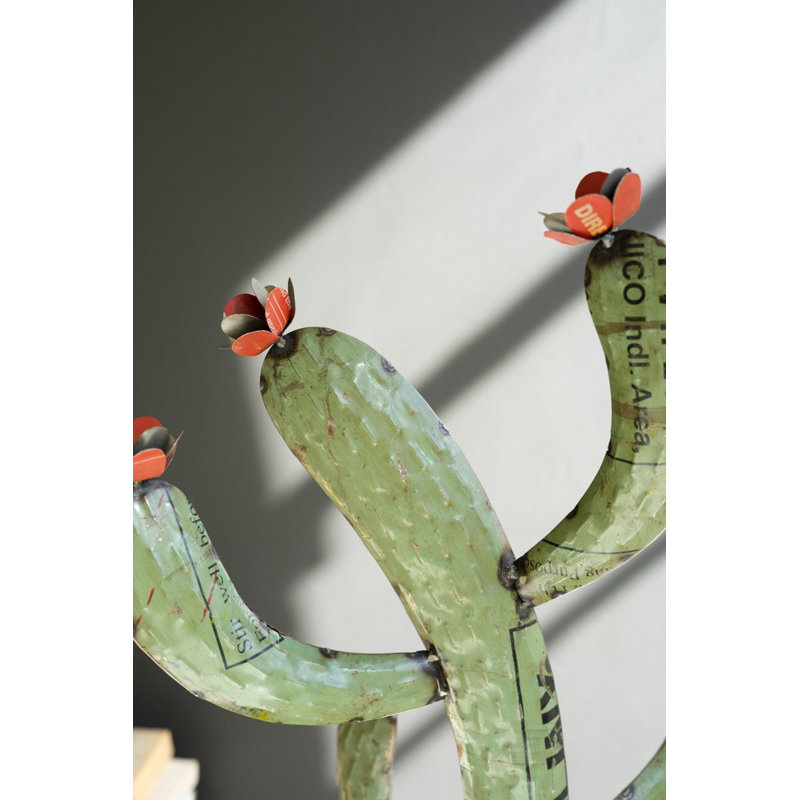 Ensemble de 2 sculptures en métal de cactus en fer recyclé H 26 po Kalalou