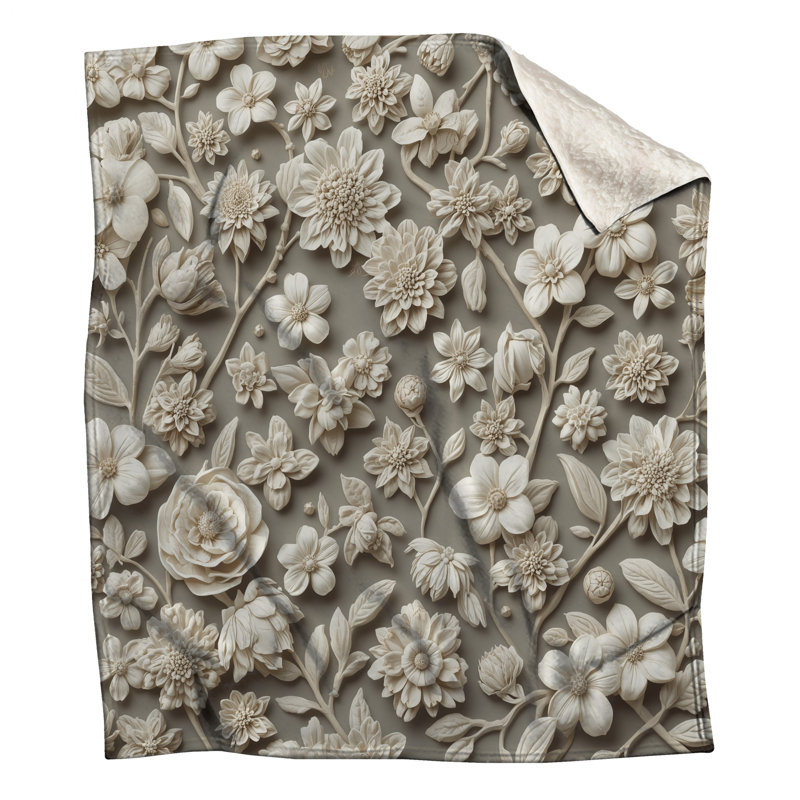Couverture complexe beige à motif floral complexe, L 60 po x H 80 po