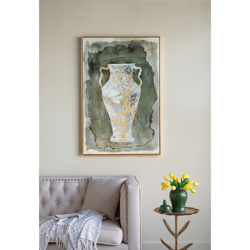 Toile peinte à la main 31,5 x 47,2 po avec vase vintage Amphora