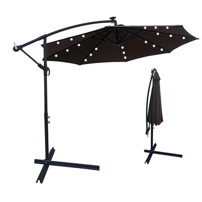 Tan 10 Ft Outdoor Patio Umbrella Solar Powered LED Lighted Sun Shade Market Waterproof 8 Ribs Umbrella With Crank And Cross Base For Garden Deck Backy -  Arlmont & Co., 5ED4DF53CE3B41139C72B948224D3D13