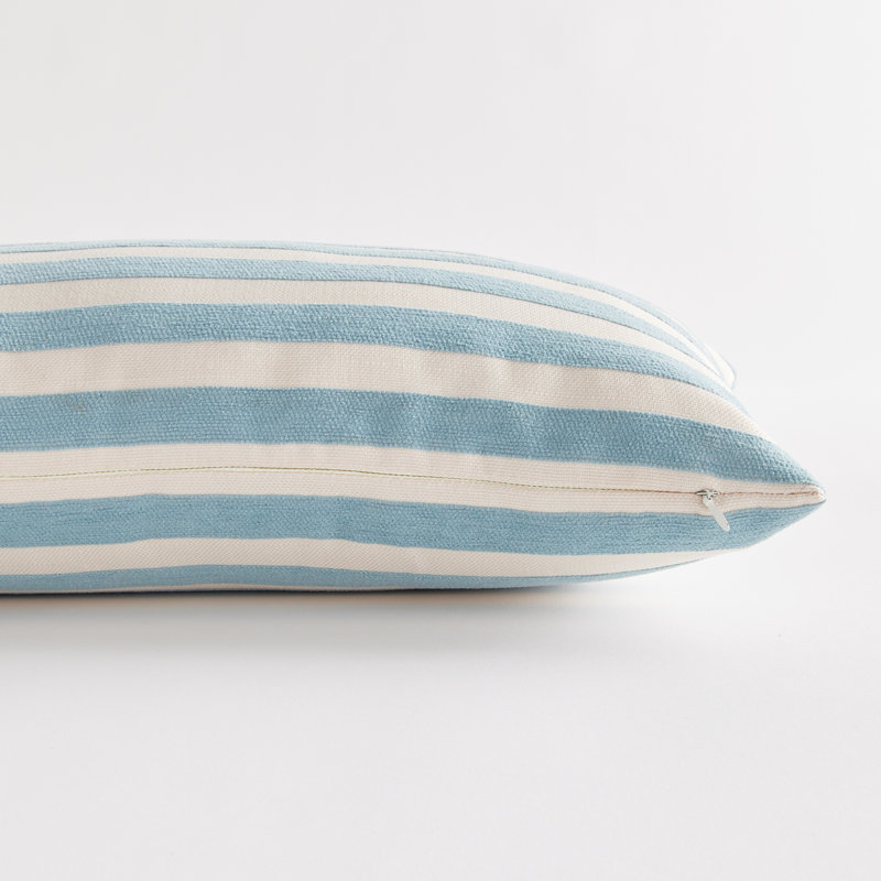 Striped Indoor/Outdoor Reversible Throw Pillow, Rectangular 12"H x 22"W, Blue/Ecru