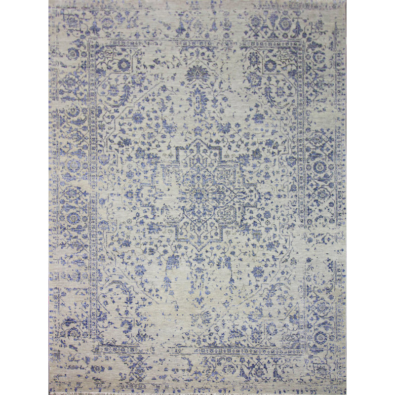 Tapis argenté et gris foncé noué à la main de haute qualité, Rectangle 9 pi x 12 pi