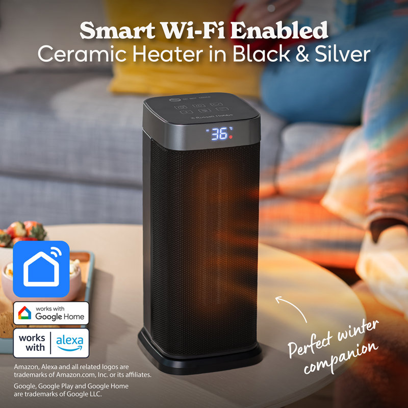 Russell Hobbs® RHCTH2002G-SMT, Square Design 2000W Smart Wi-Fi Enabled Oscillating Ceramic Heater with Digital Display in Black & Gold