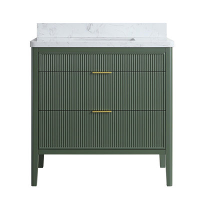 36" Freestanding Single Sink Bathroom Vanity with Solid Wood Construction and Engineered Marble Top