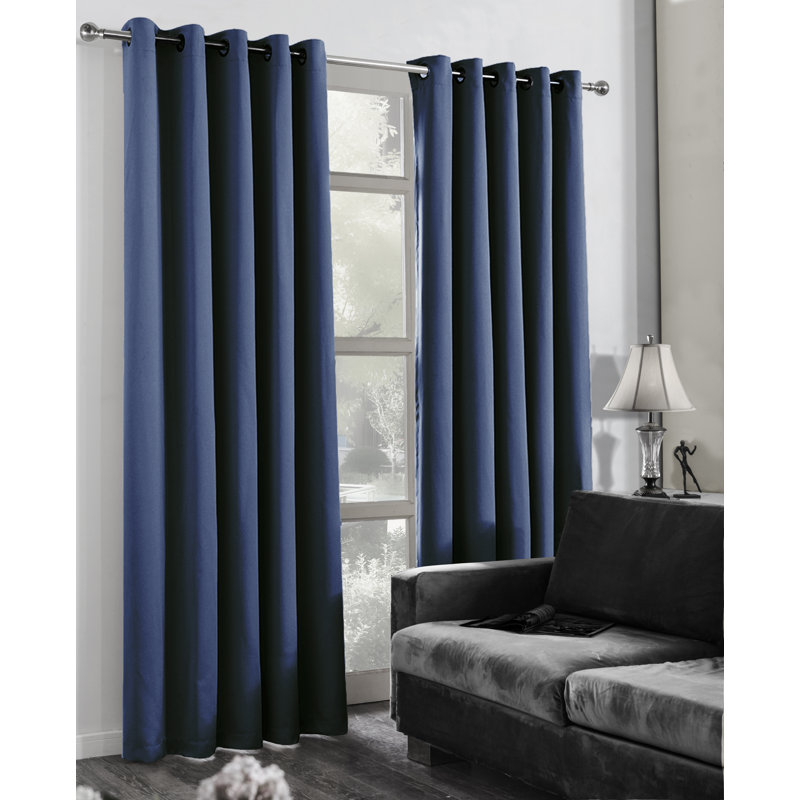 Malene Eyelet Blackout Thermal Curtains, 167 W x 182 D cm, Navy