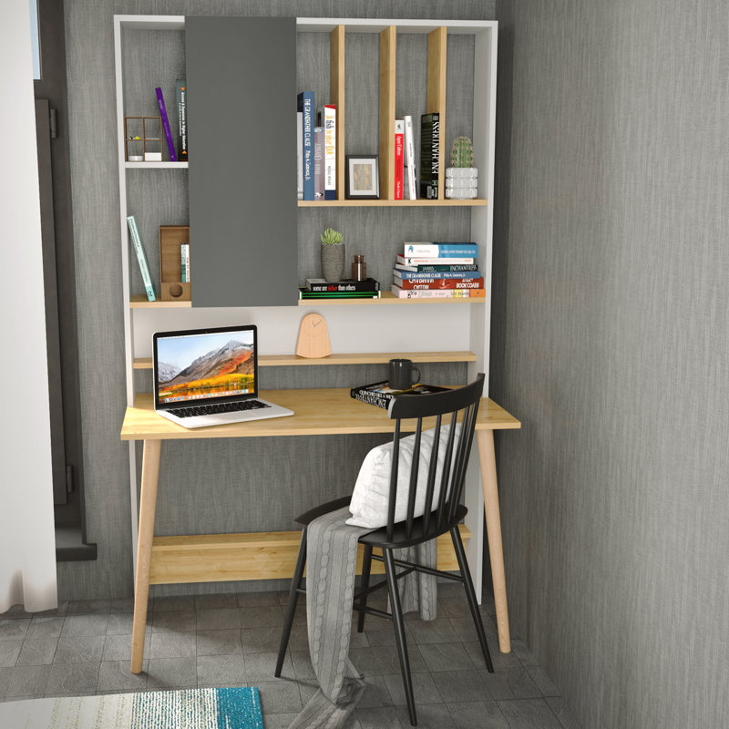Bureau avec rehausse Bakirkoy, Blanc / chêne saphir
