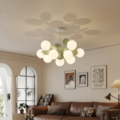 Lustre moderne spoutnik vert unique avec abat-jours en verre