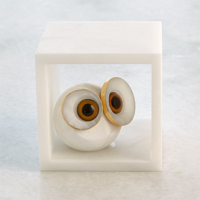 Alabaster Big Eyed Owl in Cube-Sm