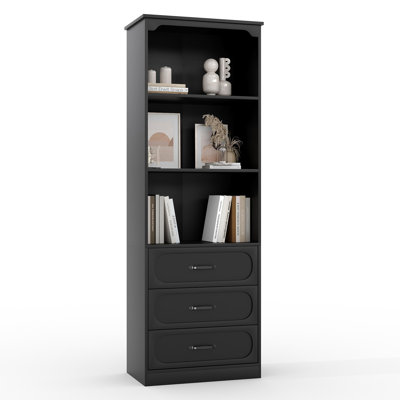70" Tall Modern Bookcase with 3 Drawers, 3-Tier Open Shelves Wood Storage Cabinet with Adjustable Shelves for Home Office, Living Room