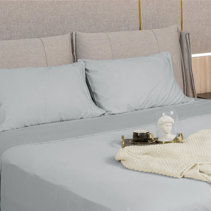 Sunflower Luxurious 100% Cotton Sateen Weave Sliver Snug Fit Pillowcases Set, Queen Pillowcase, Silver Gray