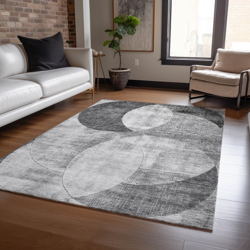 Machine Washable Indoor/Outdoor Cicel ACN1140 Gray Rug, Rectangle 2'6" x 3'10"