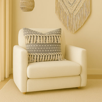 Grey Fringed Throw Pillow
