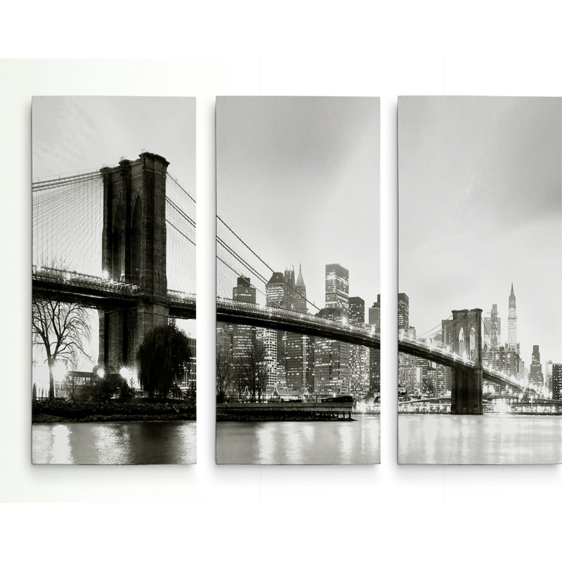 Twilight pont de Brooklyn-multi-pièces sur toile, H 24 po x l 36 po x P 1,5 po
