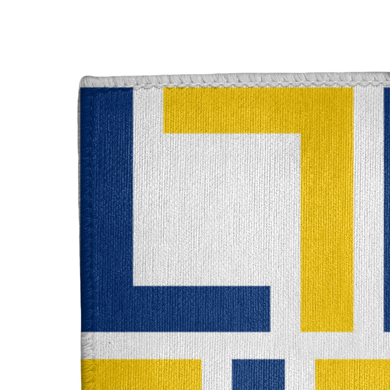Tapis géométrique blanc / jaune / bleu, Rectangle 2 pi x 3 pi
