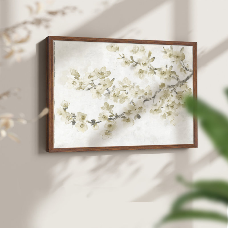 Composition neutre de cerisier en fleurs - reproduction encadrée, H 11 po x l 14 po, Noyer