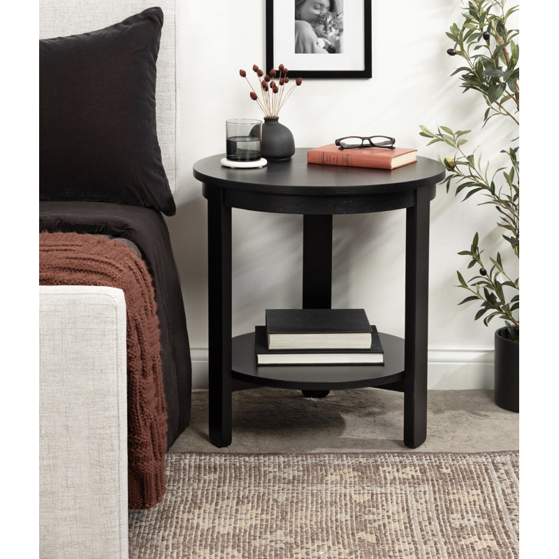 Aamnah Round Living Room Side Table, 24" H x 22" W x 22" D, Beige Wood
