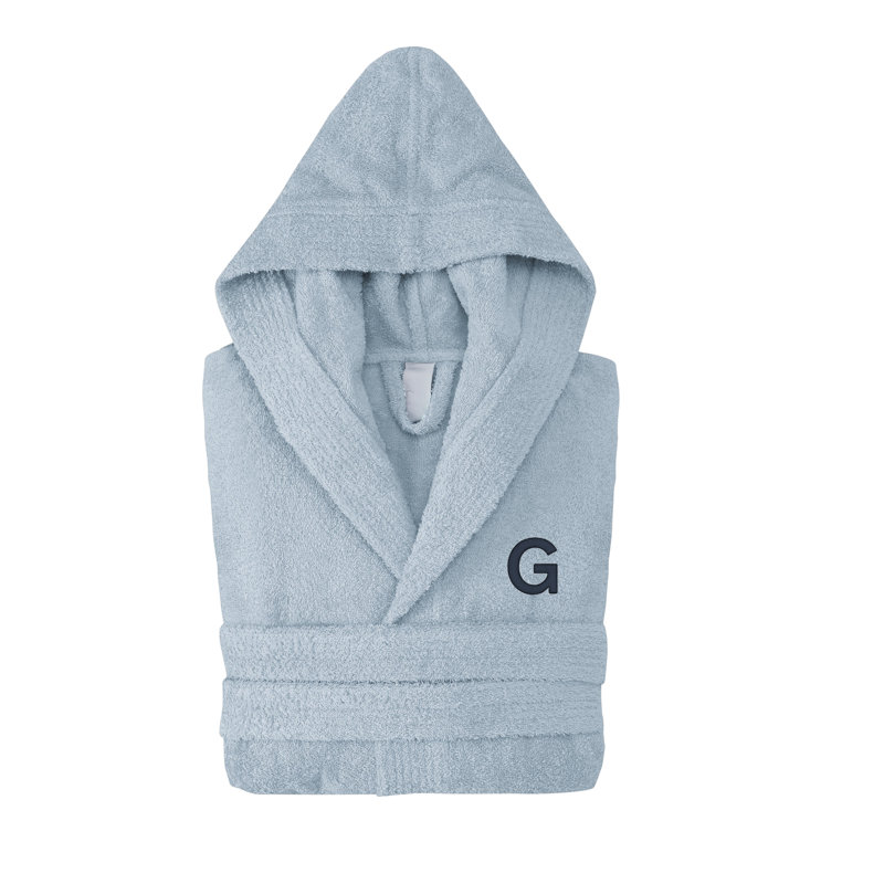 Peignoir monogrammé à capuche en coton turc, Bleu, G