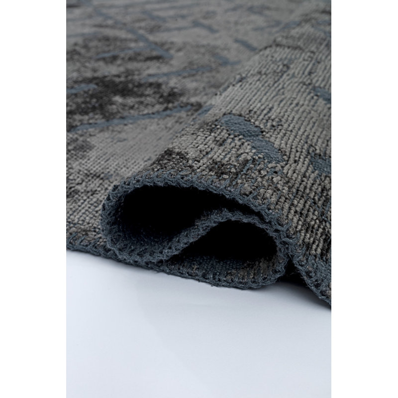 Geometric Flatweave Cotton Dark Gray Rug, Rectangle 7'10" x 9'10"