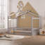Structure de lit simple en bois avec clôture, pour enfants, adolescents, gris-150929170-150929175