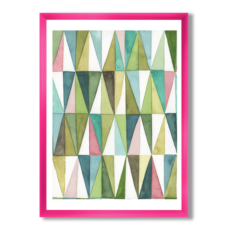 « mixed green geometric pattern ii », reproduction d’image sur toile, H 20 po x l 12 po x P 1po, Encadré rose